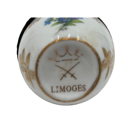 Vintage Limoges France Floral Porcelain Egg Trinket Box Hinged Lid Gold Detailin - Picture 7 of 8
